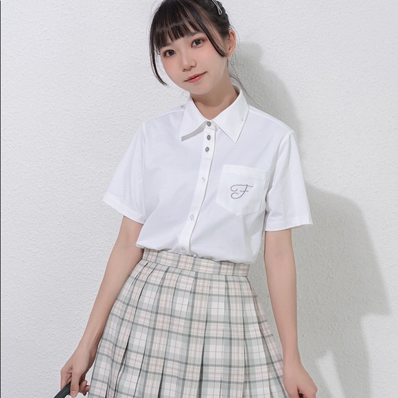 pleated mini skirt (green x white) - Picture 2 of 4